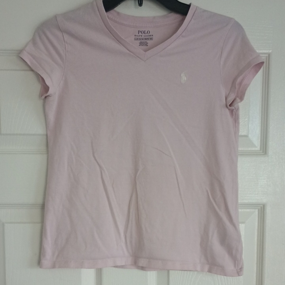 Pink V-Neck Cap Sleeve Fitted T-Shirt